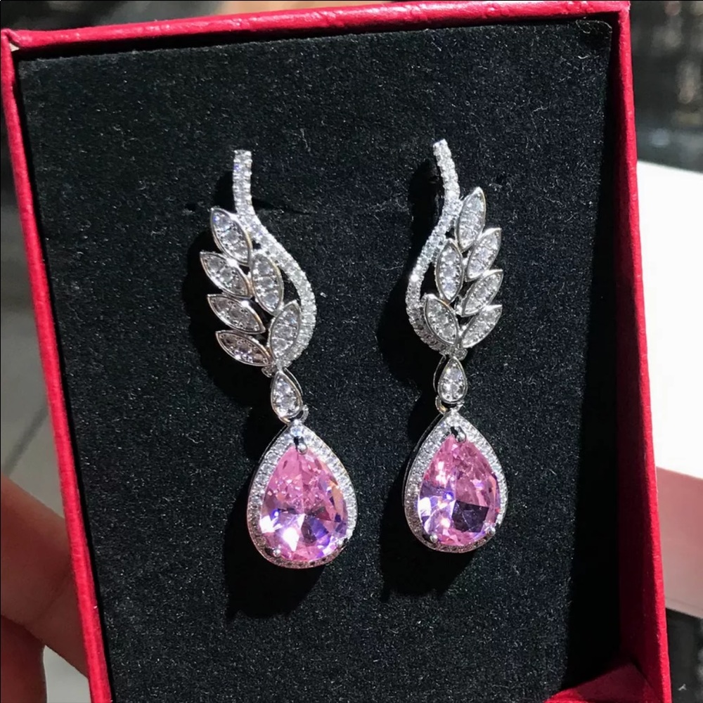 NEW Exquisite Pink Wings Water Drop Earrings - Picture 2 of 3